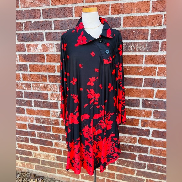 Red/Black Asymmetrical Neck Tunic - Picture 1 of 5